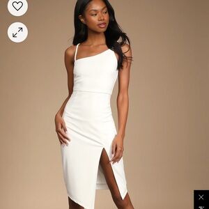 Lulu's White Asymmetric One-Shoulder Midi Dress